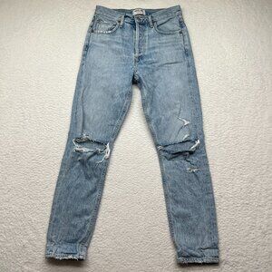 AGOLDE | Women's High Waist Straight Leg Distressed Button Fly Denim Jeans 25